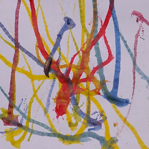 This work, Maggot Art, is by entomologist/artist Diane Ullman. (Photo by Kathy Keatley Garvey)