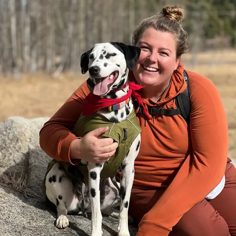 Vector-borne disease specialist Olivia Winokur of UC Davis with her Dalmatian, Scotty.