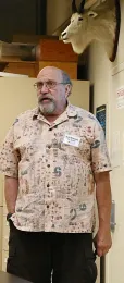 Forensic entomologist Bob Kimsey discusses the life cycle of a blow fly. (Photo by Kathy Keatley Garvey)